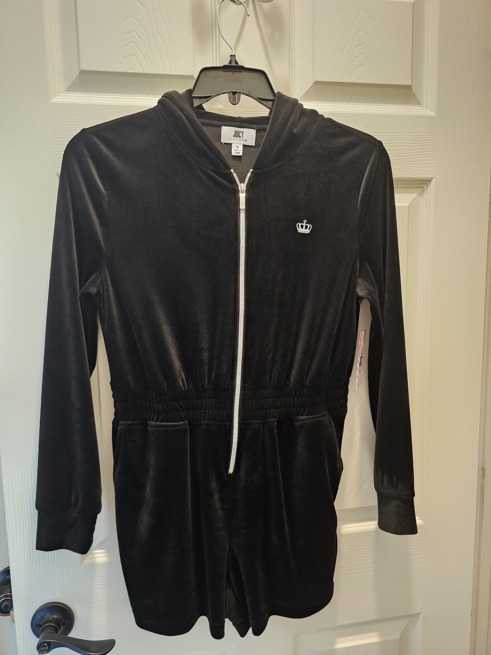 Juicy Couture Black Velour Zip Hoodie Romper